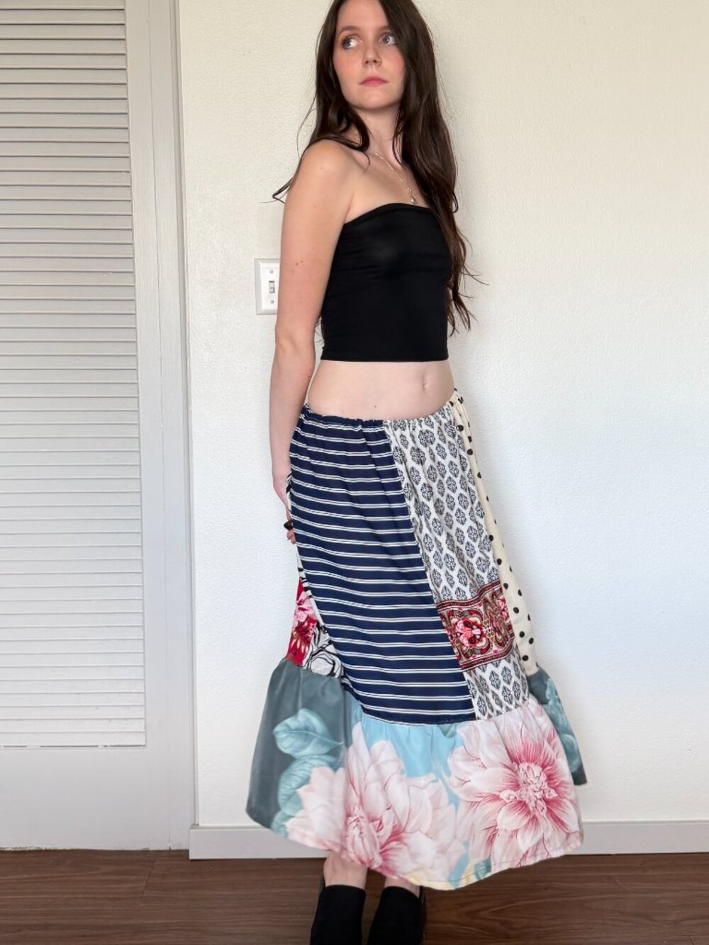 90s Patchwork Maxi Skirt (M) medium vintage polka dot funk ecclectic whimsy boho
